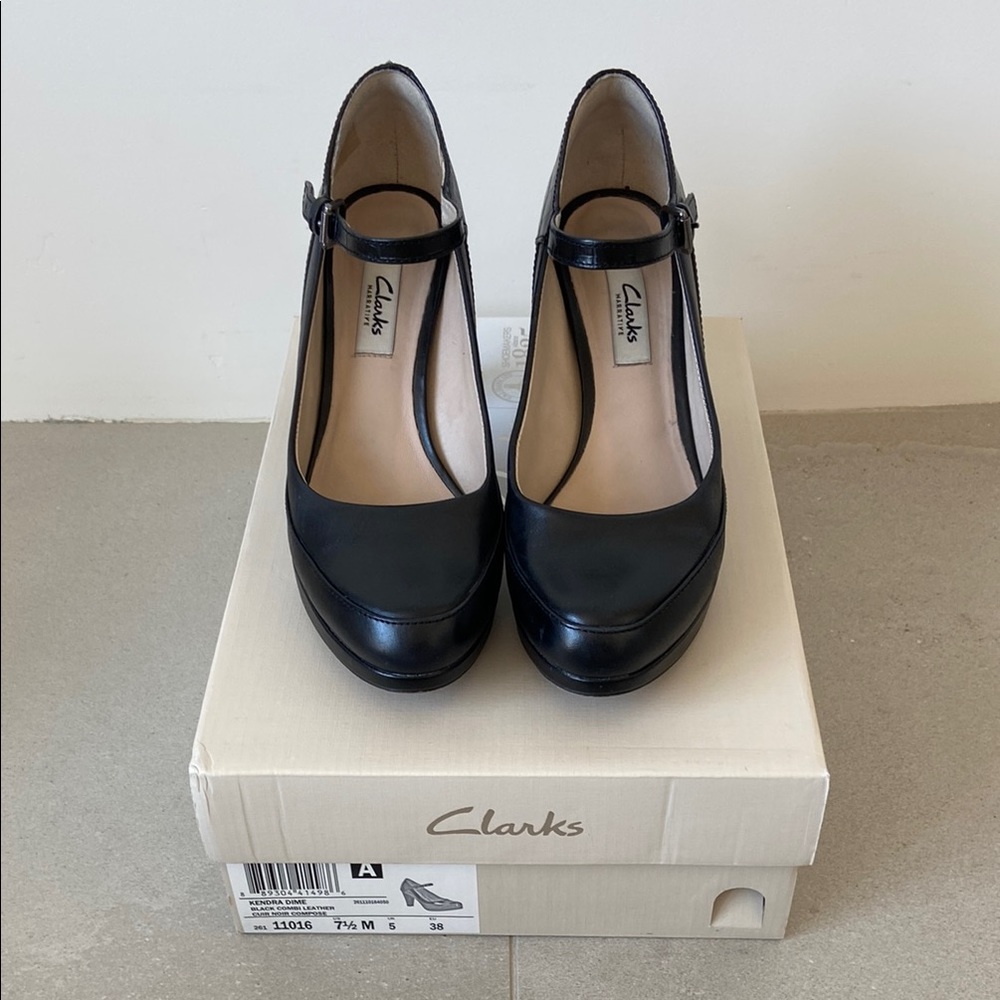 Clarks Black T-Strap Heels